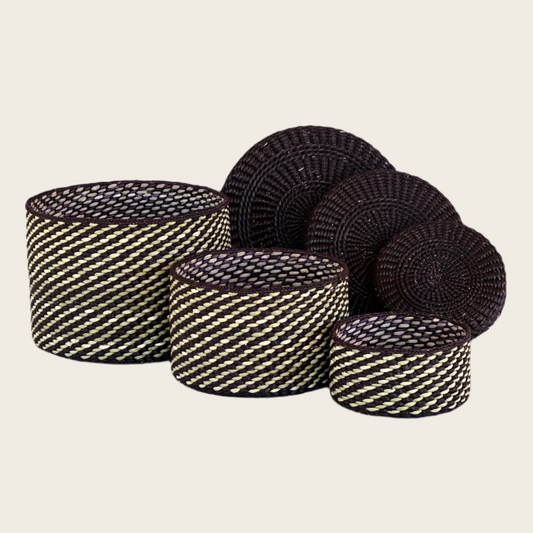 HIFADHI Basket - Black and Natural with Lid