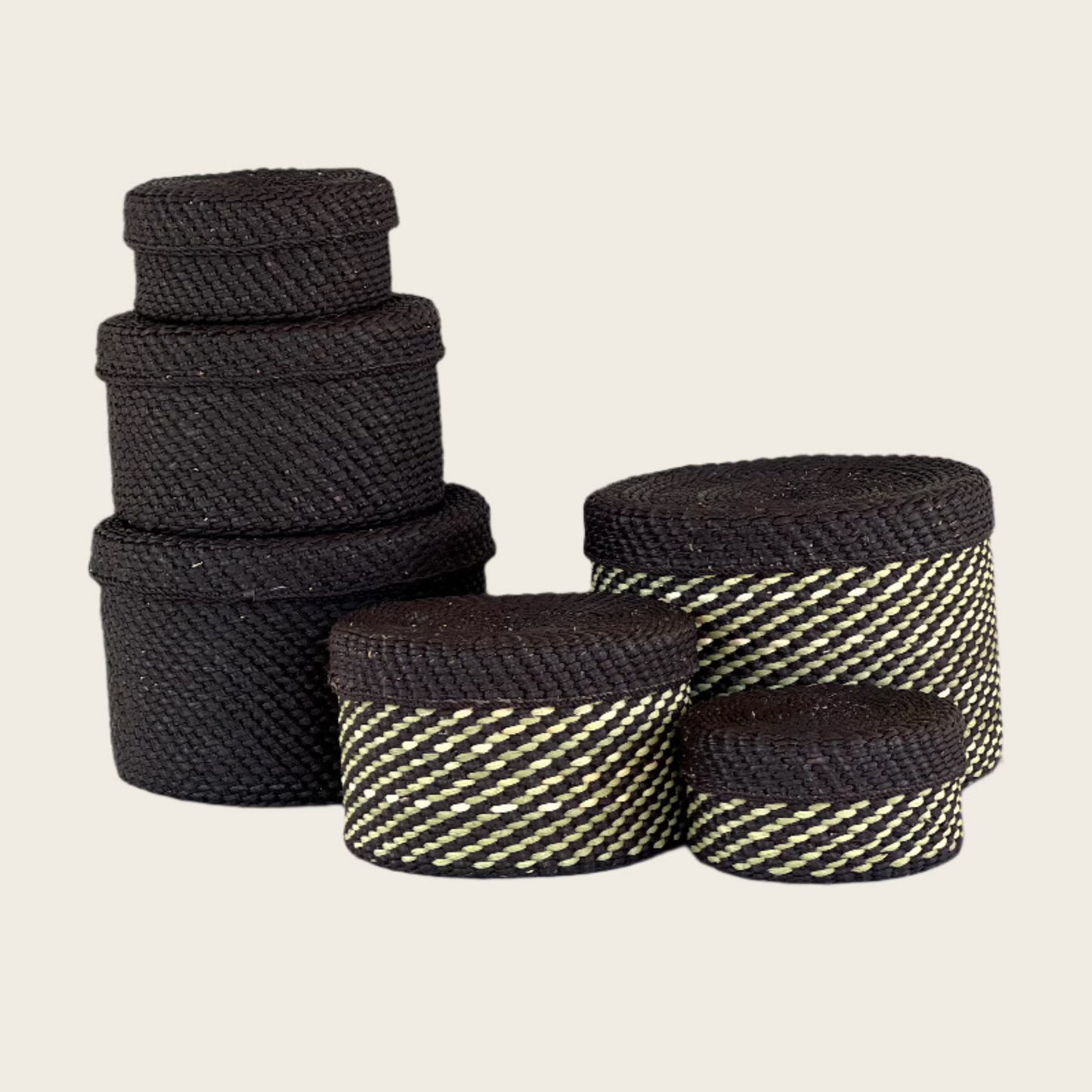 HIFADHI Basket - Black and Natural with Lid